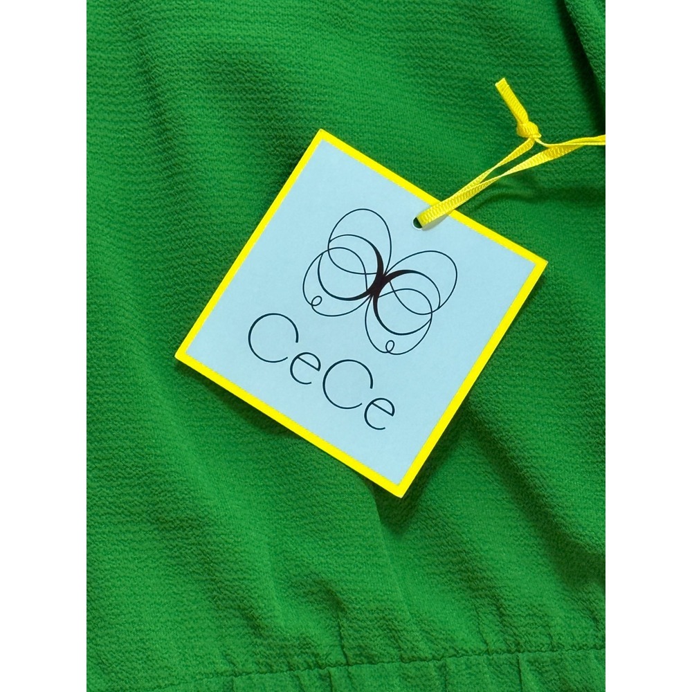 CeCe Green Puff‎ Sleeve Tiered Short Dress Size Large Lined Crepe Textured NWI - Picture 16 of 16